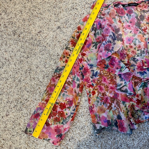 Zara Floral Ruffle Blouse XS - Romantic Pink and Red Top - Picture 9 of 11